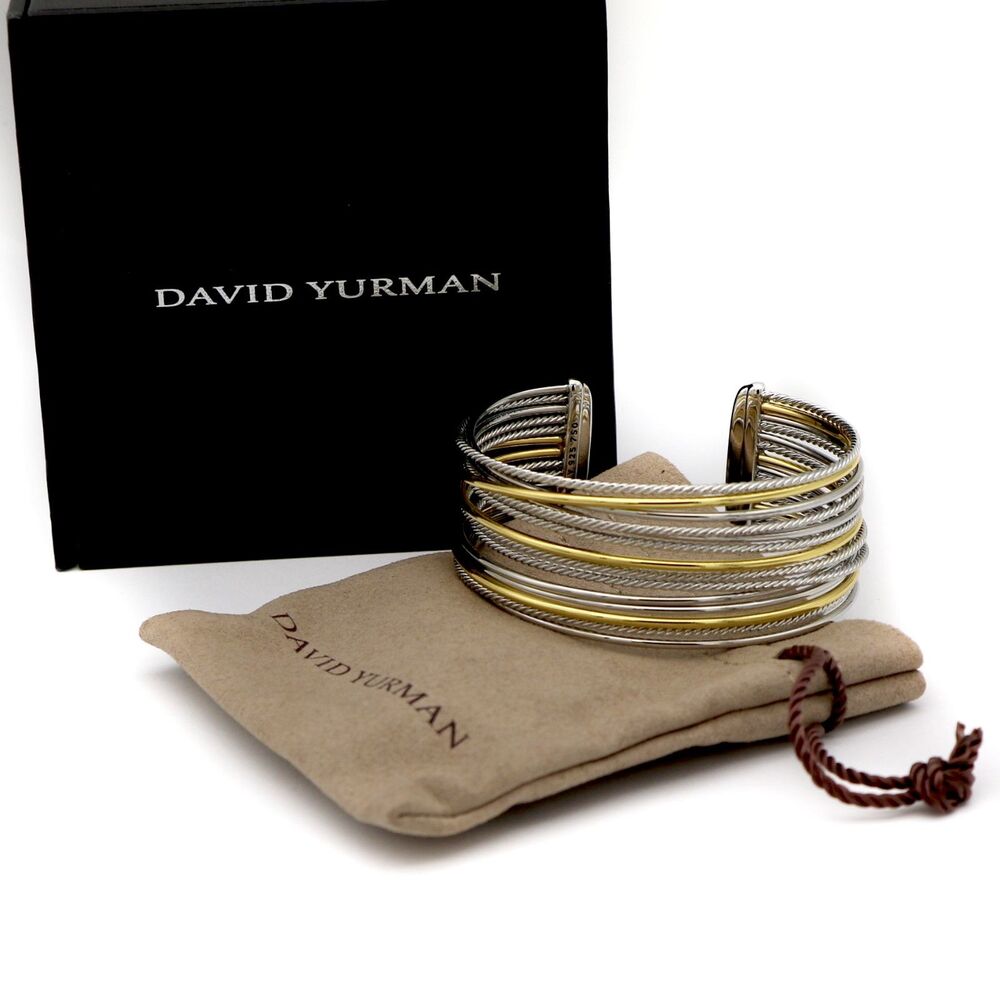 David Yurman 925 Silver 18K Gold Crossover Cuff Bracelet